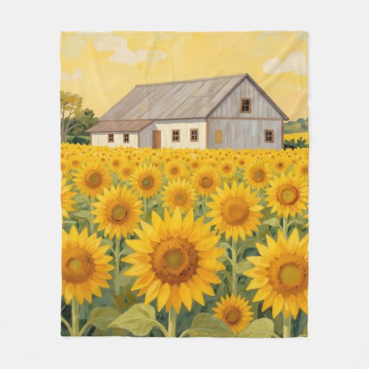 Sonnenblumenfeld Rustikale Scheunenlandschaft Fleecedecke (Vorderseite)