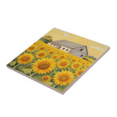 Sonnenblumenfeld Rustikale Scheunenlandschaft Fliese (Seite)