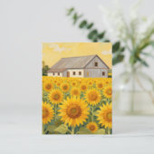 Sonnenblumenfeld Rustikale Scheunenlandschaft Postkarte (Stehend Vorderseite)