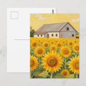 Sonnenblumenfeld Rustikale Scheunenlandschaft Postkarte (Vorne/Hinten)