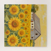 Sonnenblumenfeld Rustikale Scheunenlandschaft Puzzle (Horizontal)