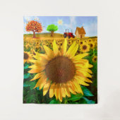 Sonnenblumenfeld - Rustikales Bauernhaus Wandteppich (Vorderseite)