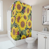 Sonnenblumenfeld: schwarzer Hintergrund Duschvorhang (Beispiel)