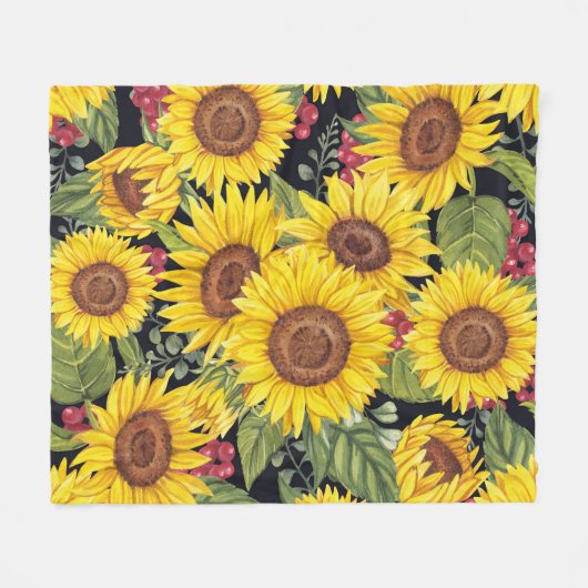 Sonnenblumenfeld: schwarzer Hintergrund Fleecedecke (Vorderseite (Horizontal))