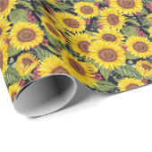 Sonnenblumenfeld: schwarzer Hintergrund Geschenkpapier (Rolleneckpunkt)