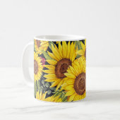 Sonnenblumenfeld: schwarzer Hintergrund Kaffeetasse (Vorderseite Links)