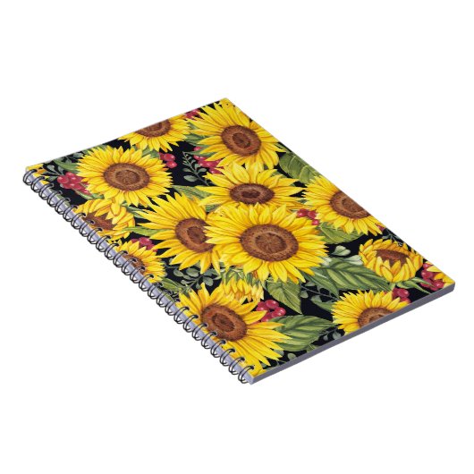 Sonnenblumenfeld: schwarzer Hintergrund Notizblock (Rechte Seite)