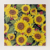 Sonnenblumenfeld: schwarzer Hintergrund Puzzle (Horizontal)