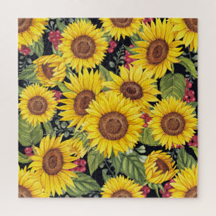 Sonnenblumenfeld: schwarzer Hintergrund Puzzle