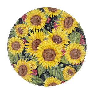 Sonnenblumenfeld: schwarzer Hintergrund Schneidebrett