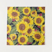 Sonnenblumenfeld: schwarzer Hintergrund Wandteppich (Vorderseite (Horizontal))