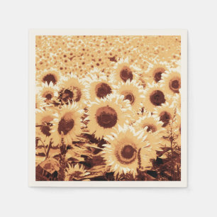 Sonnenblumenfeld - Sepiaton, Kamel & Braun Serviette