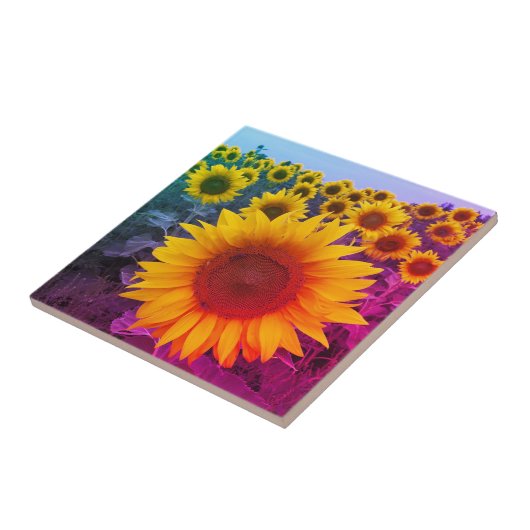 Sonnenblumenfeld Sommerrenbow Fliese (Seite)