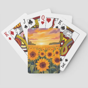 Sonnenblumenfeld Sonnenuntergang Landschaft Gemäld Spielkarten