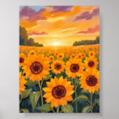 Sonnenblumenfeld Sonnenuntergang Landschaftsmalere Poster (Vorne)