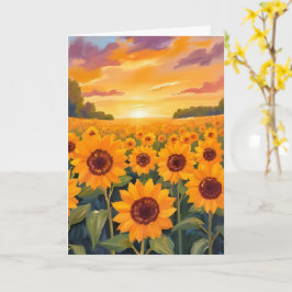 Sonnenblumenfeld-Sonnenuntergangs-Landschaftsgemäl Karte