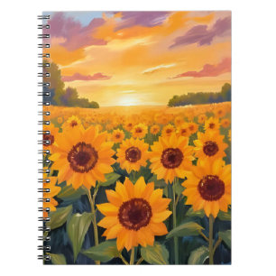 Sonnenblumenfeld-Sonnenuntergangs-Landschaftsmaler Notizblock