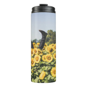 Sonnenblumenfeld tagsüber thermosbecher