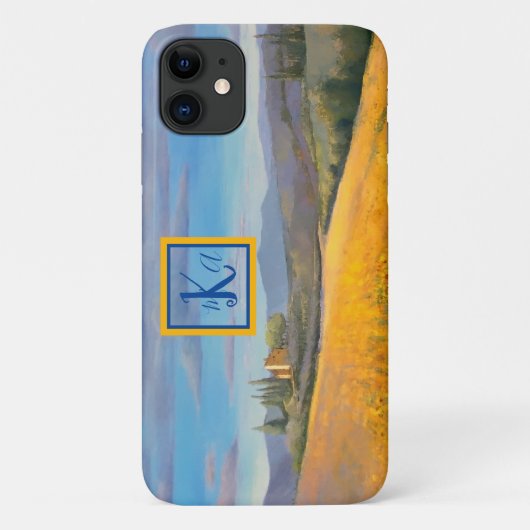 Sonnenblumenfeld Tuscany-Malerei auf Monogramm Case-Mate iPhone Hülle (Rückseite)