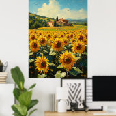 Sonnenblumenfeld und toskanische Hütte Impressioni Poster (Heimbüro)