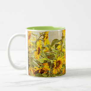 Sonnenblumenfeld Vintage Antik Gelb Floral Zweifarbige Tasse