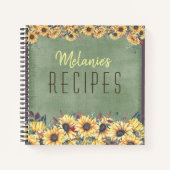 Sonnenblumenfelder auf grünem Personalisiertem Rez Notizblock (Vorderseite)