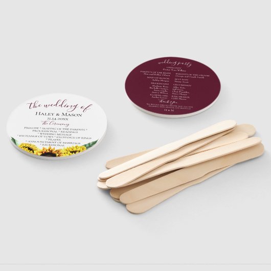 Sonnenblumenfelder Bordeaux Hochzeitsprogramm Fächer (Non-assembled)