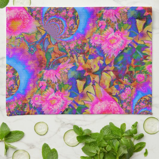 Sonnenblumenfelder für immer _ rosa geschirrtuch (Gefaltet)