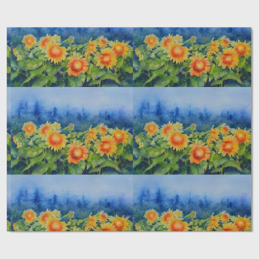 Sonnenblumenfelder - Nebel am Morgen Geschenkpapier (Flach)