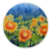 Sonnenblumenfelder orange-gelbe Blumenfelder Keramikknauf (Vorderseite)