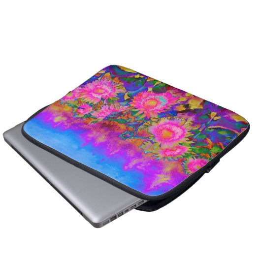 Sonnenblumenfelder - rosa laptopschutzhülle (Vorne Knopf)