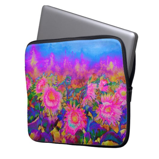 Sonnenblumenfelder - rosa laptopschutzhülle (Vorderseite Links)