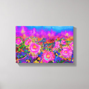 Sonnenblumenfelder - rosa leinwanddruck