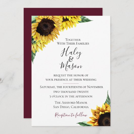 Sonnenblumenfelder zum Hochzeitsfeiern Einladung (Vorne/Hinten)