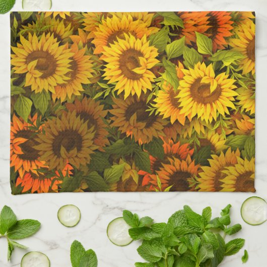 Sonnenblumenfeldmuster Geschirrtuch (Gefaltet)