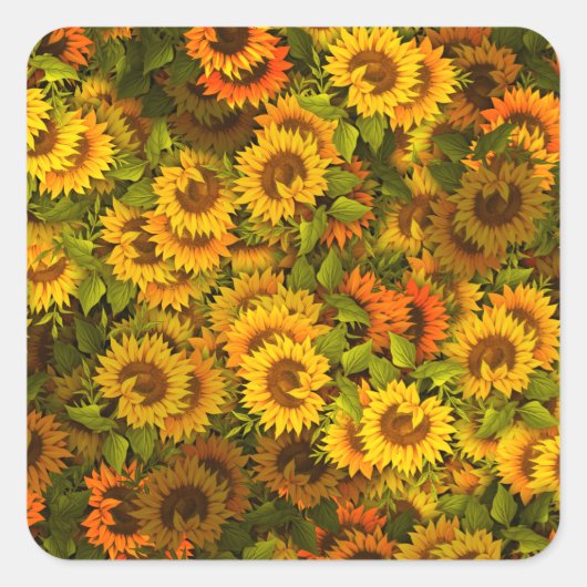 Sonnenblumenfeldmuster Quadratischer Aufkleber (Vorderseite)