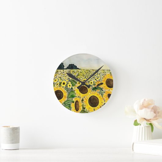 Sonnenblumenfelduhr Runde Wanduhr (Zuhause)