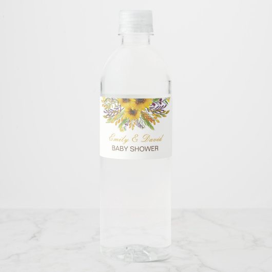 Sonnenblumenflasche, Hochzeit, Babydusche Wasserflaschenetikett (Vorderseite)