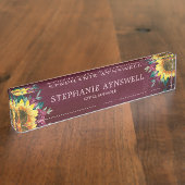 Sonnenblumenflora Wasserfarbe Burgund Namensplakette (Seite)