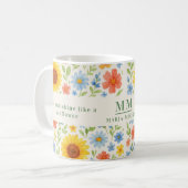Sonnenblumenfloralen motivierend Zitat Monogramm Kaffeetasse (Vorderseite Links)