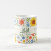 Sonnenblumenfloralen motivierend Zitat Monogramm Kaffeetasse (Mittel)
