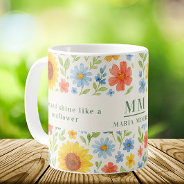 Sonnenblumenfloralen motivierend Zitat Monogramm Kaffeetasse