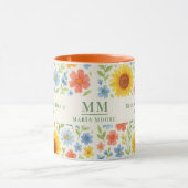 Sonnenblumenfloralen motivierend Zitat Monogramm Tasse (Zentrum)