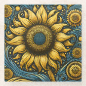 Sonnenblumenfreude Glasuntersetzer (Vorderseite)