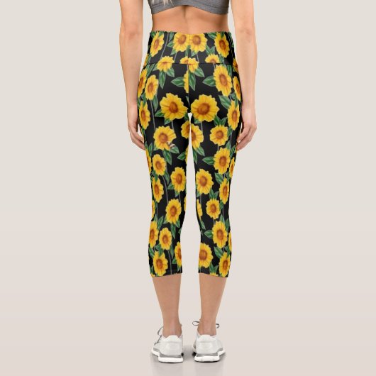 Sonnenblumenfreude - Nahtlose Blüte Capri Leggings (Rückseite)