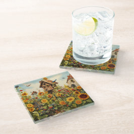 Sonnenblumengarten 11 Vogelhäuser Blaue Vögel Glasuntersetzer