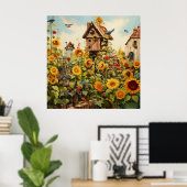 Sonnenblumengarten 11 Vogelhäuser Blaue Vögel Poster (Heimbüro)