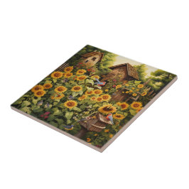 Sonnenblumengarten 12 Vogelhäuser Blaue Vögel Fliese