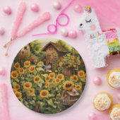 Sonnenblumengarten 12 Vogelhäuser Blaue Vögel Pappteller (Party)