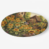 Sonnenblumengarten 12 Vogelhäuser Blaue Vögel Pappteller (Schrägansicht)